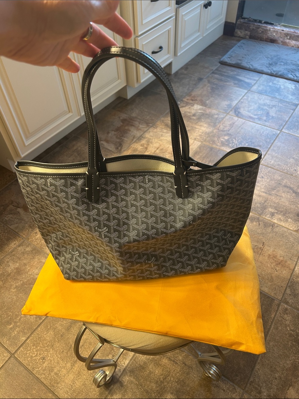 Designer Inspired Pattern Grey and White Tote Bag